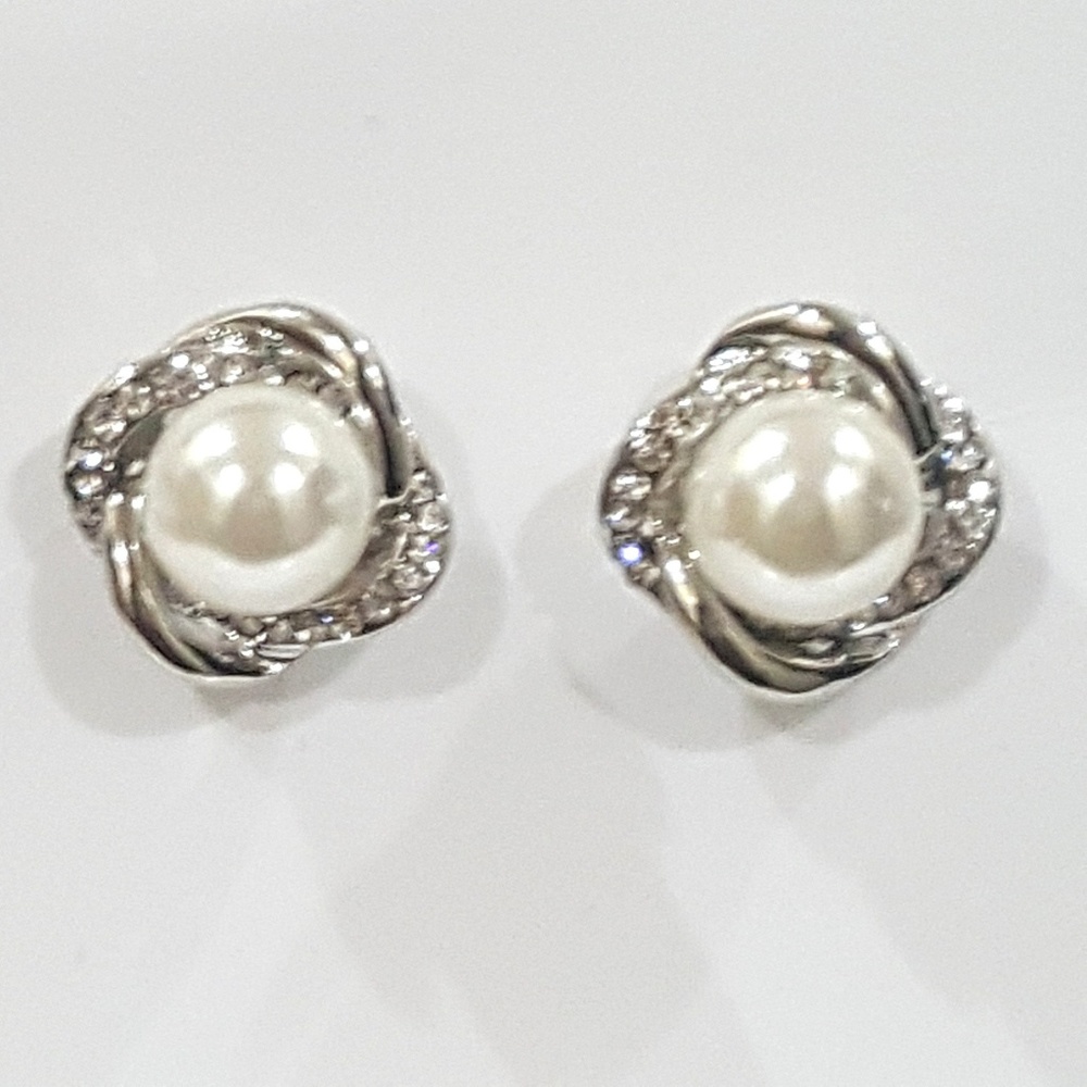 Silver Tone Pearl Stud Earrings